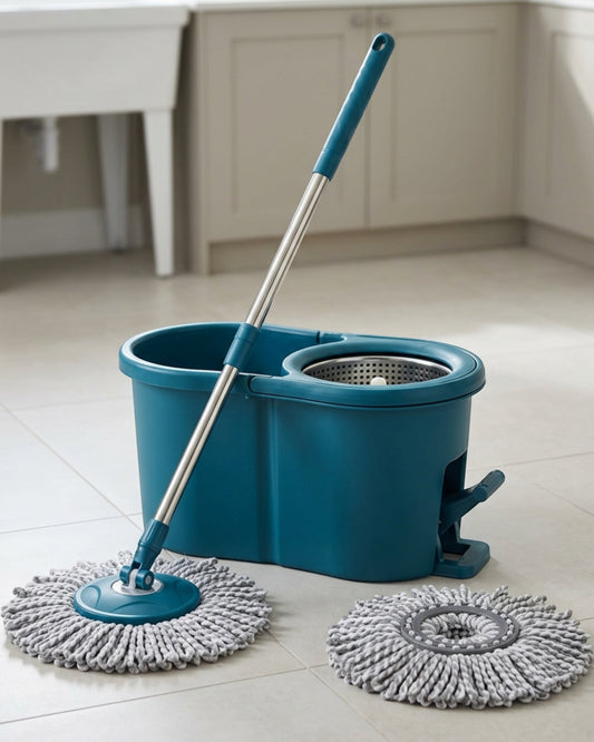 Rglvx Foot Pedal Spin Mop with Divided Bucket Petrol Blue - Lifestyle view