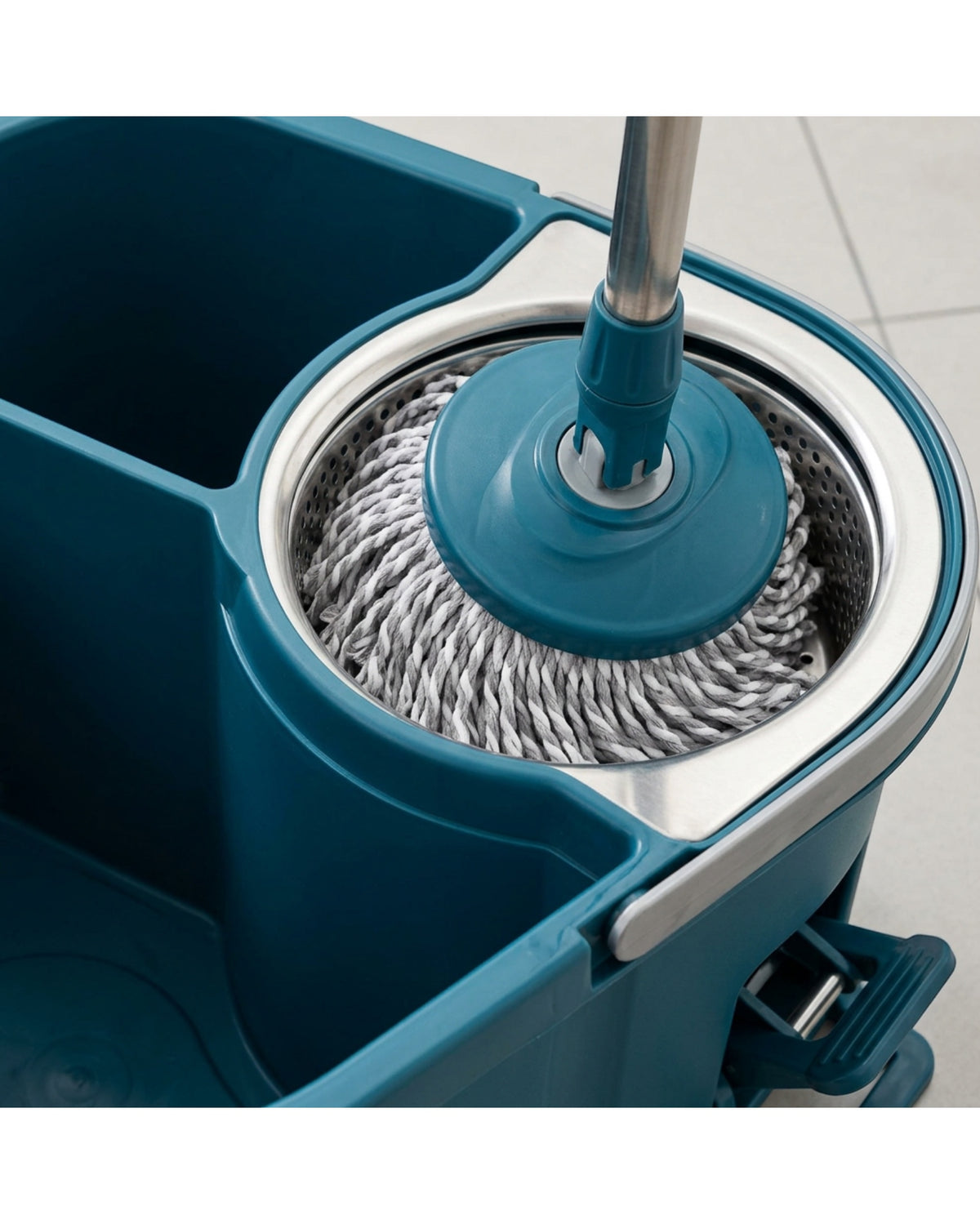 Rglvx Foot Pedal Spin Mop with Divided Bucket Petrol Blue - Detail view