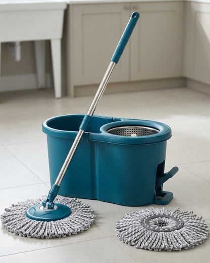 Rglvx Foot Pedal Spin Mop with Divided Bucket Petrol Blue - Lifestyle view