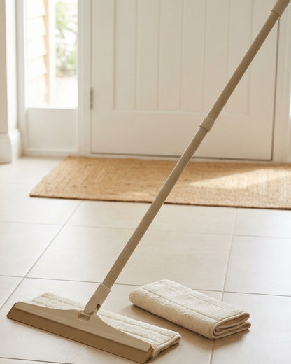 Rglvx Wide Silicone Squeegee Mop with Microfiber Sleeve Sand Cream - Lifestyle view